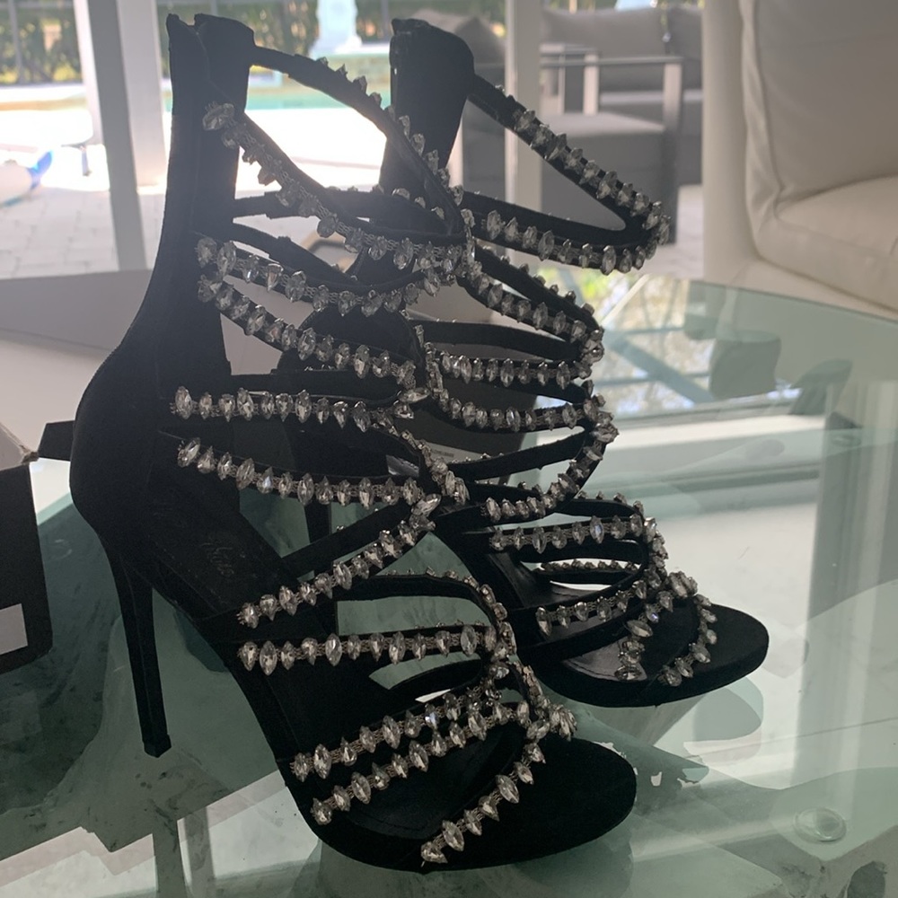 Vigo Fiore Black Rhinestone Heels Size 9